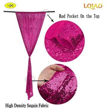 LQIAO Sequin Backdrop 8FTx2FT Fuchsia Curtain Panels Sequin Fabric Photography Background Wedding Ph...