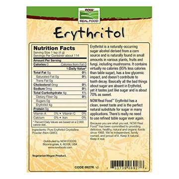 NOW Foods, Erythritol, Great-Tasting Sugar Replacement, Zero Calories, Low Glycemic Impact, Kosher, 1-Pound (Packaging May Vary)
