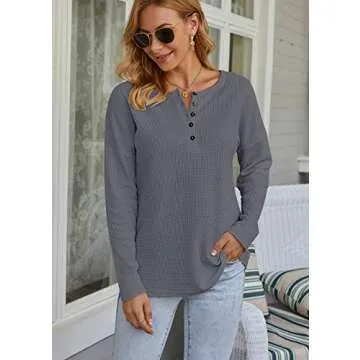 Stylish WNEEDU Women's Waffle Knit Tunic Tops - Comfortable & Chic