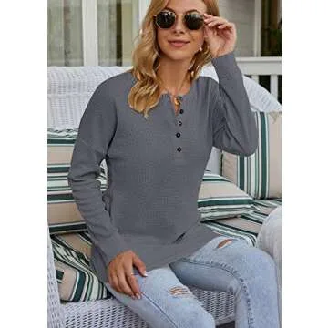 Stylish WNEEDU Women's Waffle Knit Tunic Tops - Comfortable & Chic