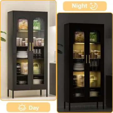 Stylish 71" Kitchen Pantry Cabinet with LED Lights