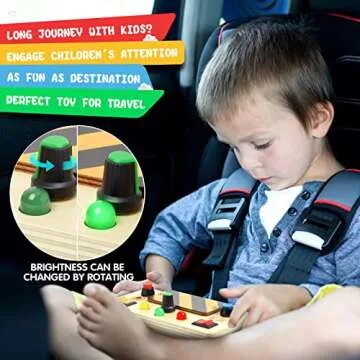 POLKRANE Busy Board with LED Light, Wooden Sensory Toys for Toddlers, Montessori Toys with Toggle Switch, Travel Toys for Educational Toddler Activities for 1 2 3 4 Year Old Boys & Girls, Learning Toy