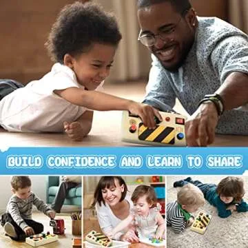 POLKRANE Busy Board with LED Light, Wooden Sensory Toys for Toddlers, Montessori Toys with Toggle Switch, Travel Toys for Educational Toddler Activities for 1 2 3 4 Year Old Boys & Girls, Learning Toy