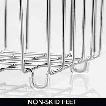 mDesign Deep Metal Bathroom Storage Organizer Basket Bin - Farmhouse Wire Grid Design - for Cabinets, Shelves, Closets, Vanity Countertops, Bedrooms, Under Sinks - Chrome