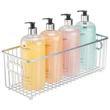 mDesign Deep Metal Bathroom Storage Organizer Basket Bin - Farmhouse Wire Grid Design - for Cabinets, Shelves, Closets, Vanity Countertops, Bedrooms, Under Sinks - Chrome