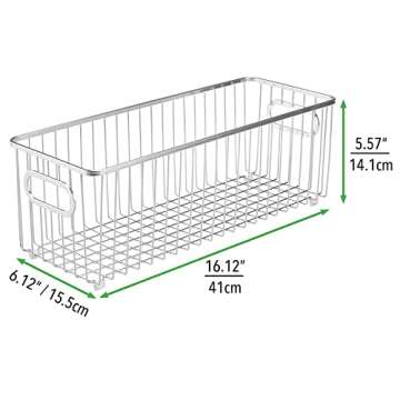 mDesign Deep Metal Bathroom Storage Organizer Basket Bin - Farmhouse Wire Grid Design - for Cabinets, Shelves, Closets, Vanity Countertops, Bedrooms, Under Sinks - Chrome