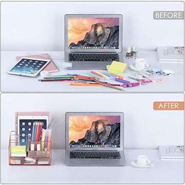 POPRUN Desk Organizers and Accessories for Women with Drawer, Cute Desk Supplies and Stationary Ogan...