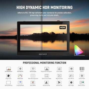 NEEWER F500 5.5 Inch Camera Field Monitor, HDR Touch Screen with 3D LUT, Waveform, Vector Scope, Full HD 1920x1080 IPS 4K HDMI Loop in/Out DSLR Video Peaking Focus Assist, Tilt Arm, Battery & Charger
