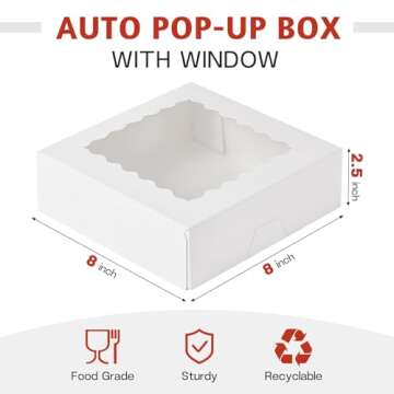 ZORRITA 20 Pack Auto Pop-up Bakery Boxes with Window - Ideal for Treats and Gifts