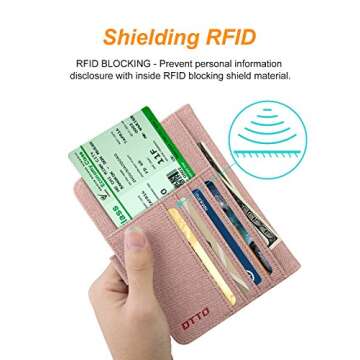 DTTO RFID Blocking Passport Cover, Premium Leather and Fabric Passport Holder Multi-functional Travel Wallet Cover Case - Pink