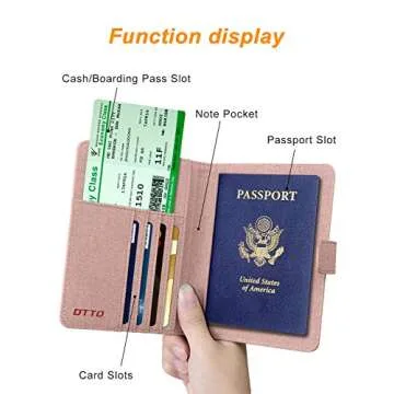 DTTO RFID Blocking Passport Cover, Premium Leather and Fabric Passport Holder Multi-functional Travel Wallet Cover Case - Pink