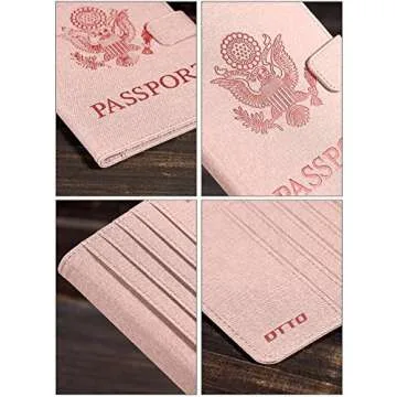 DTTO RFID Blocking Passport Cover, Premium Leather and Fabric Passport Holder Multi-functional Travel Wallet Cover Case - Pink