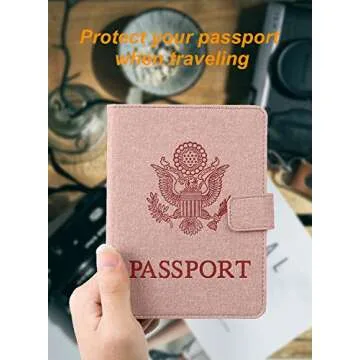 DTTO RFID Blocking Passport Cover, Premium Leather and Fabric Passport Holder Multi-functional Travel Wallet Cover Case - Pink