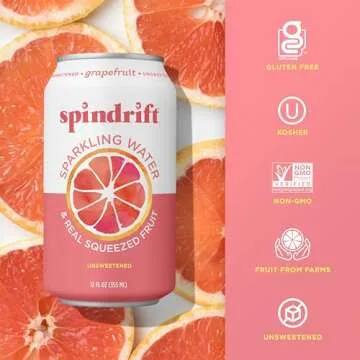 Spindrift Sparkling Water, Grapefruit Flavored, Made with Real Squeezed Fruit, (Only 15 Calories per Can), 12 Fl Oz (Pack of 24)