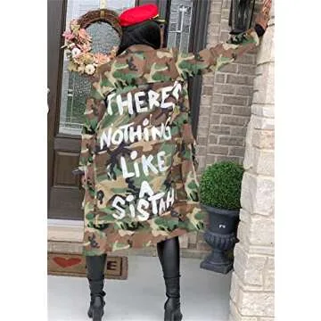 Womens Camo Jacket Long Sleeeve Camouflage Army Jackets Military Trench Coat PLus Size