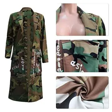 Womens Camo Jacket Long Sleeeve Camouflage Army Jackets Military Trench Coat PLus Size