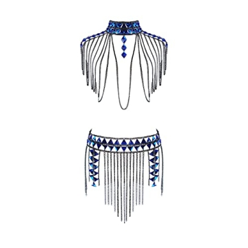 Sinkcangwu Boho Jewelry Set Body Chain Suit Tribal Harness Bra Crop Top Necklace Skirt for Women Sum...