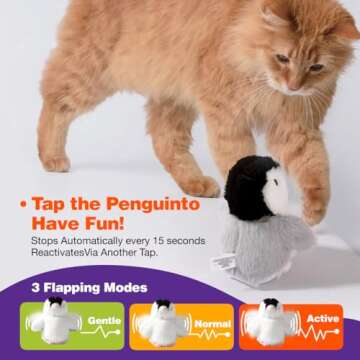 Kimee Interactive Cat Toy Rechargeable Automatic Chirping Penguin Flying Bird Cat Toy Infused with C...