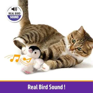 Kimee Interactive Cat Toy Rechargeable Automatic Chirping Penguin Flying Bird Cat Toy Infused with Catnip in The Wings, Auto Beating Wings Cat Toys for Indoor Cats to Play Alone, Never Boredom