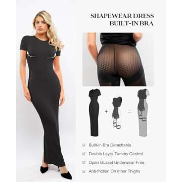 Popilush Shaperwear Dress Built-in Bra Women's Casual Lounge Dress with Zipper Short Sleeve Mock Nec...