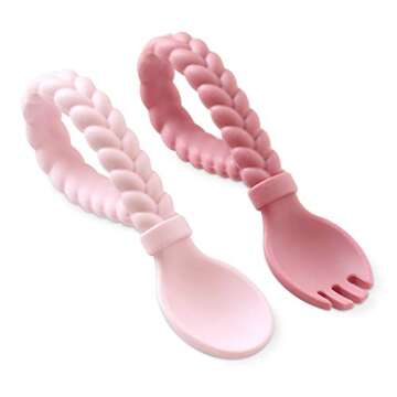 Itzy Ritzy Silicone Spoon & Fork Set; Baby Utensils Featuring a Baby Fork and Spoon with Looped, Bra...