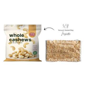Spicy World Raw Cashews Whole 5 Pound Bulk - Unsalted, Natural & Pure, No Chemicals