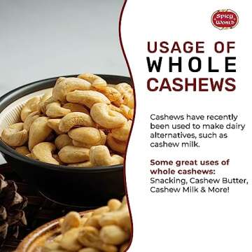 Spicy World Raw Cashews Whole 5 Pound Bulk - Unsalted, Natural & Pure, No Chemicals