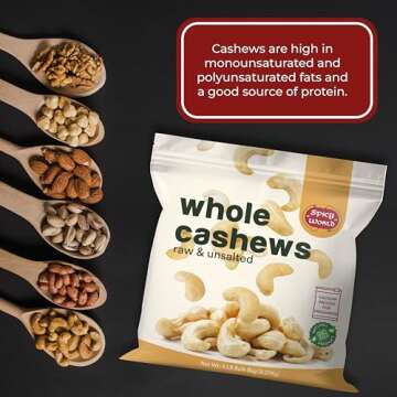 Spicy World Raw Cashews Whole 5 Pound Bulk - Unsalted, Natural & Pure, No Chemicals