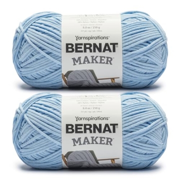 Bernat Maker Sky Blue Yarn - 2 Pack of 250g/8.8oz - 72% Cotton 28% Nylon - #5 Bulky - 290m/317Yards ...