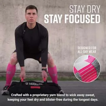 MudGear Compression Socks for Trail Running, Recovery, Travel, and Outdoor Adventures – Graduated, Durable, Moisture-Wicking, Boot Height, Medium, Pink/Gray