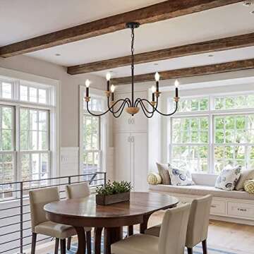 Exquisite 6-Light Wood Chandelier for Dining Room, Modern Farmhouse Lighting Fixture