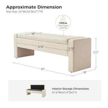 HULALA HOME 55" Storage Ottoman Bench with Tufted Design for Bedroom & Entryway