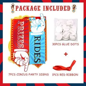 Circus Carnival Birthday Party Directional Signs, Large Size 15" Circus Themed Signs Cutouts Set of 7, Greatest Showman Themed Party Supplies, Carnival Party Decoration Ideas