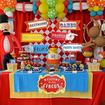Circus Carnival Birthday Party Directional Signs, Large Size 15" Circus Themed Signs Cutouts Set of 7, Greatest Showman Themed Party Supplies, Carnival Party Decoration Ideas