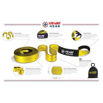 USWAY GEAR 3" x 30ft Recovery Tow Strap - 30,000 LBS Capacity