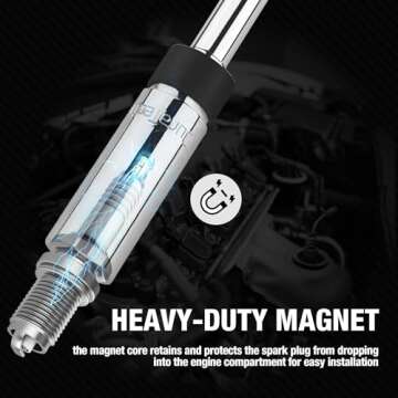 DURATECH 5/8" Swivel Magnetic Spark Plug Socket, 3/8" Drive x 11" Total Length with 6-Point, Enhanced Magnetic Design and Magnetic Core, Thin Wall Socket, Cr-V Steel Made