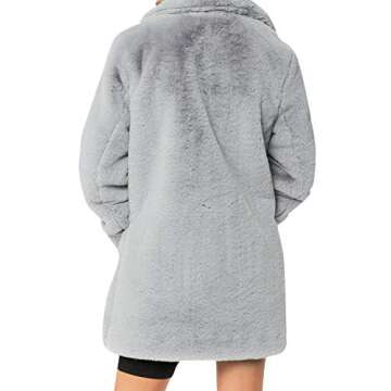 Season 4 Women's Shaggy Faux Fur Coat Long Sleeve Thick Jacket Outwear with Pocket Light Gray,M