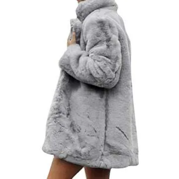 Season 4 Women's Shaggy Faux Fur Coat Long Sleeve Thick Jacket Outwear with Pocket Light Gray,M