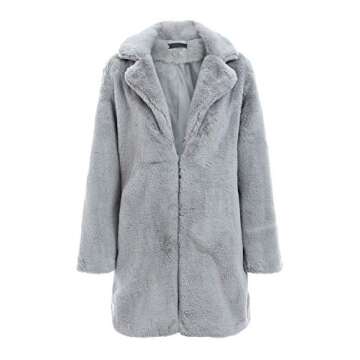 Season 4 Women's Shaggy Faux Fur Coat Long Sleeve Thick Jacket Outwear with Pocket Light Gray,M