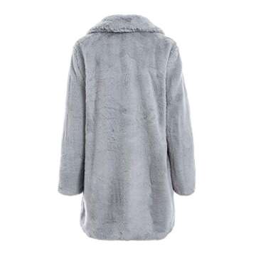 Season 4 Women's Shaggy Faux Fur Coat Long Sleeve Thick Jacket Outwear with Pocket Light Gray,M