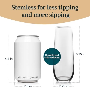 Libbey Stemless Champagne Flute Glasses Set of 12