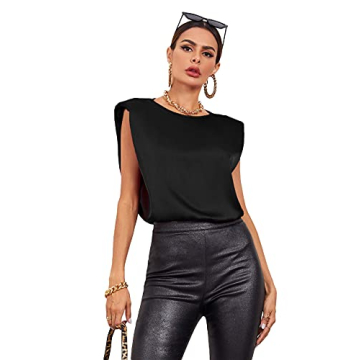 Stylish Verdusa Women's Satin Sleeveless Shoulder Pad Tank Top, Black, Size M