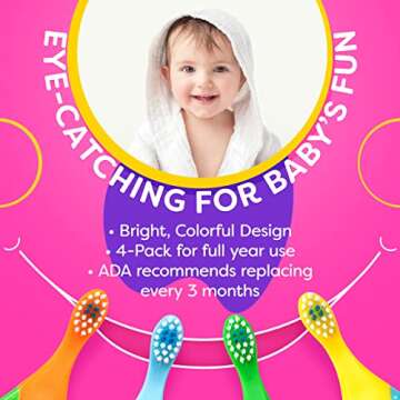 Baby Toothbrush 4 Pack for Infants with Teething Handle