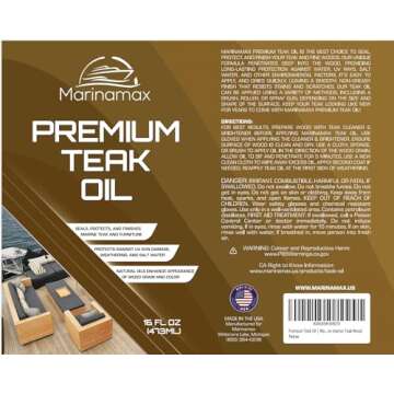 Premium Teak Oil 16 Oz | Wood Oil, Preserver, Stain, Sealer, and Protector | Great for Teak Furniture and Boat and Marine Interior Teak Wood