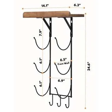 Towel Rack Wall Mounted for Bathroom, IRIIJANE Metal Bath Towel Holder Storage Hand Towels w/Wood Shelf and 3 Hooks for Small Bathroom Organizer Decor or RV Camper, Black