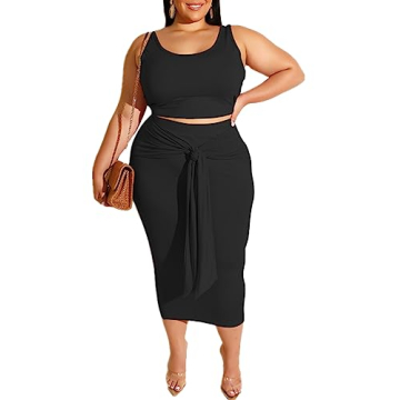 MRSFITOK Plus Size Women 2 Piece Outfits Sets Sexy Tracksuit Midi Dress,Sleeveless Tank Top Bodycon ...