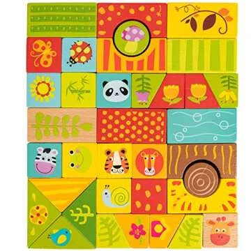 cossy Wooden Baby Learning Walker Toddler Toys for 1 Year Old Forest Theme Blocks & Roll Cart Push Toy (37 Pcs) Updated Version