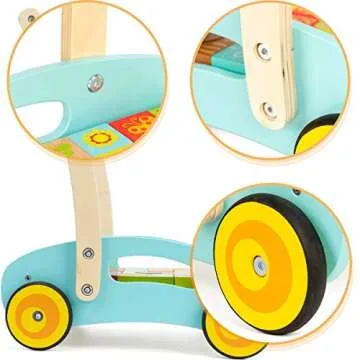 cossy Wooden Baby Learning Walker Toddler Toys for 1 Year Old Forest Theme Blocks & Roll Cart Push Toy (37 Pcs) Updated Version