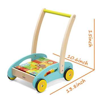 cossy Wooden Baby Learning Walker Toddler Toys for 1 Year Old Forest Theme Blocks & Roll Cart Push Toy (37 Pcs) Updated Version