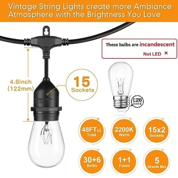 Mlambert 96FT Dimmable Vintage Outdoor String Lights
